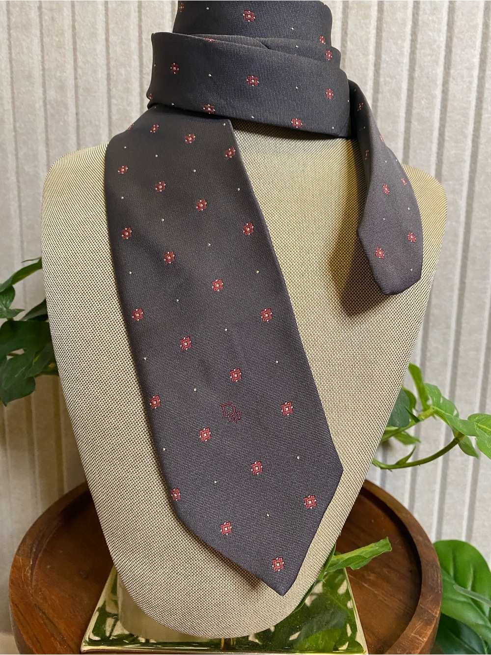 Christian Dior Luxury Vintage Pattern Tie Grey Skinny